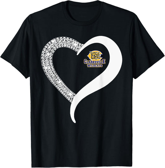 Clarksville Wildcats Logo Diamond Heart HS T-Shirt - T-Shirt | Black