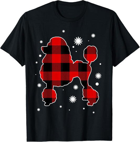 Poodle Pajama Christmas Santa Hat Plaid Xmas Holiday Costume T-Shirt - T-Shirt | Black