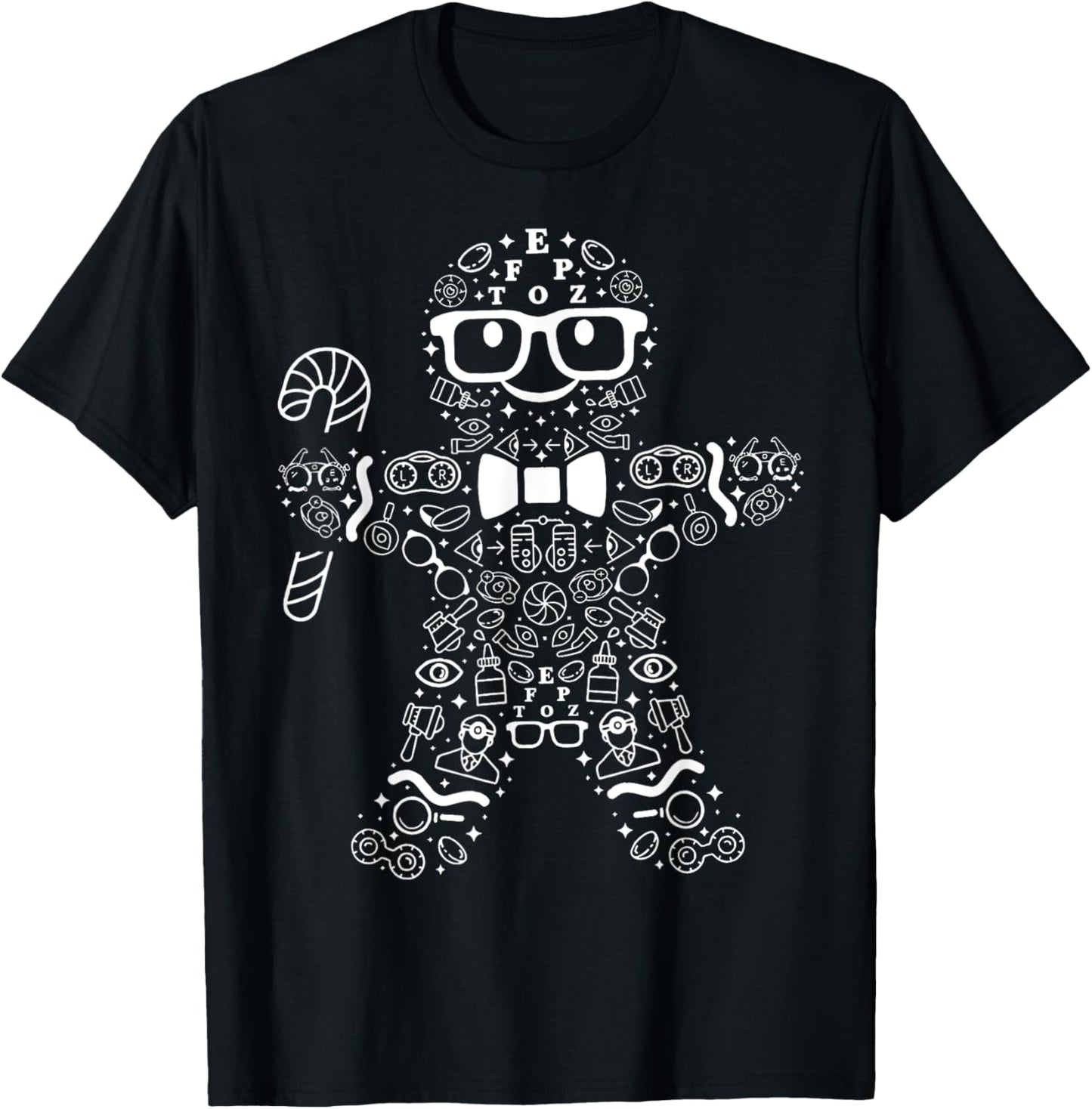 Retro Optometry Symbols Gingerbread Christmas Ophthalmology T-Shirt - T-Shirt | Black