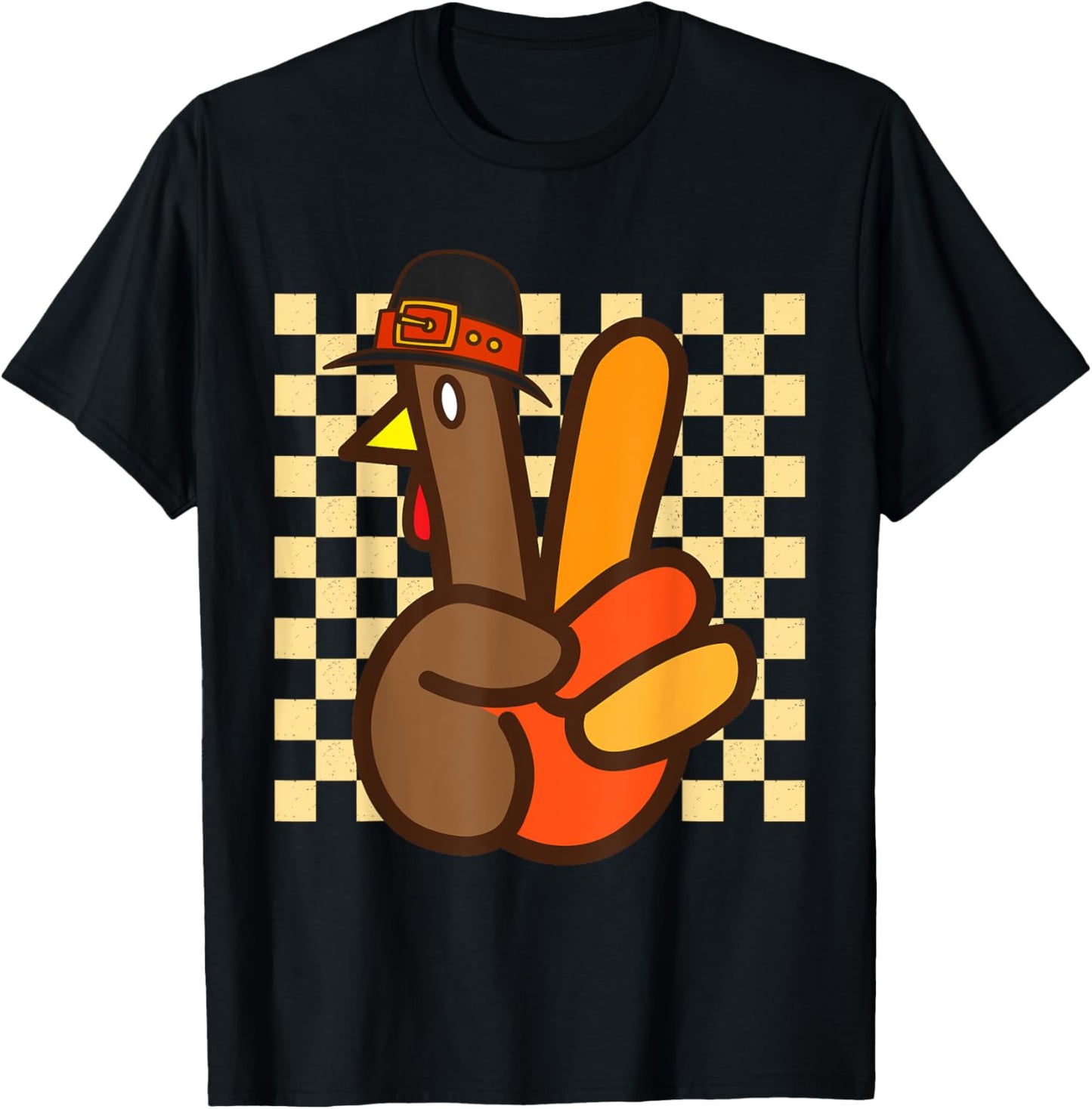 Cool Peace Sign Turkey Hand Thanksgiving Hippie Men Women T-Shirt - T-Shirt | Black