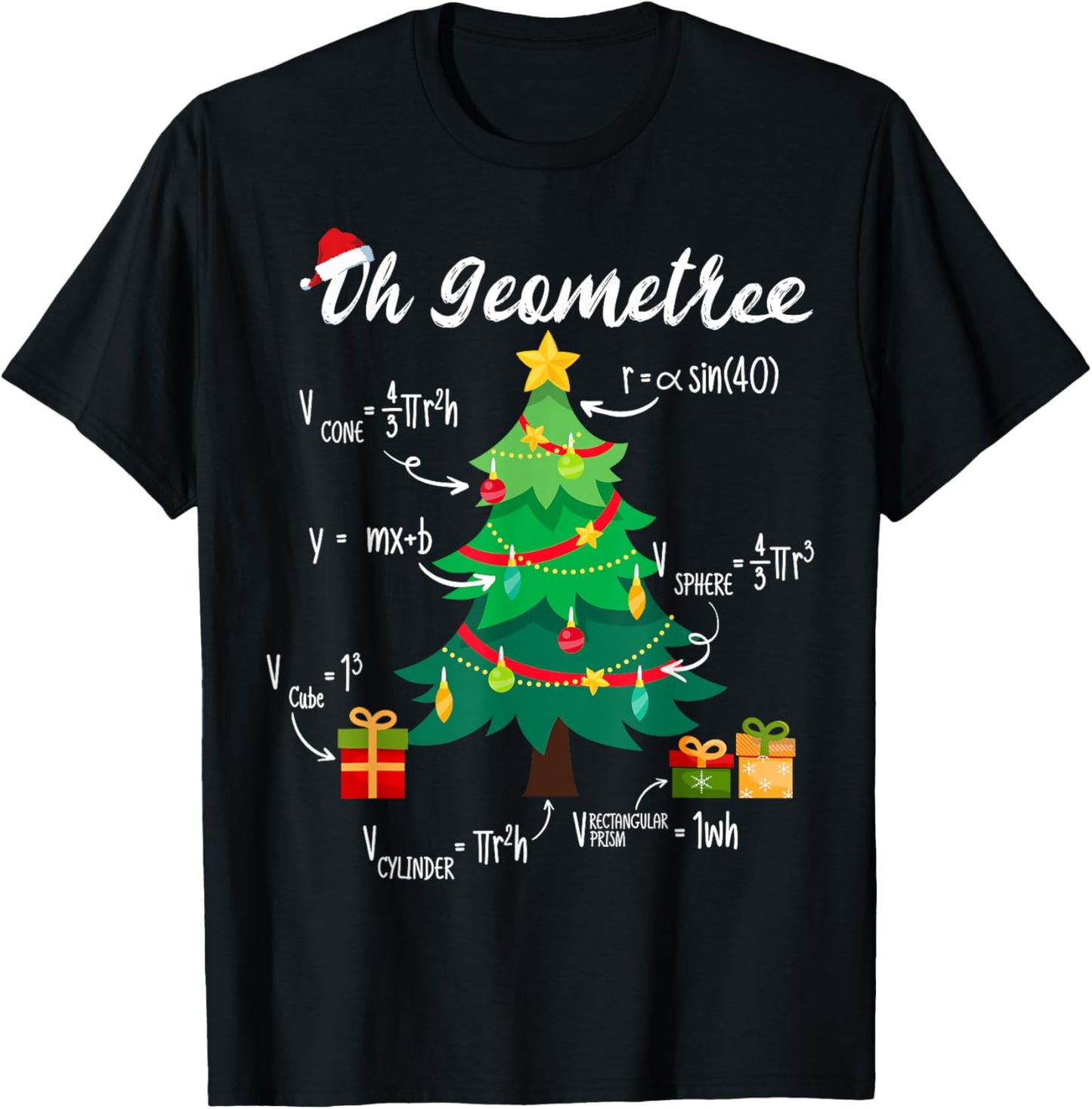 Oh Geometree Funny Christmas Tree Geometry Math Teacher Xmas T-Shirt - T-Shirt | Black