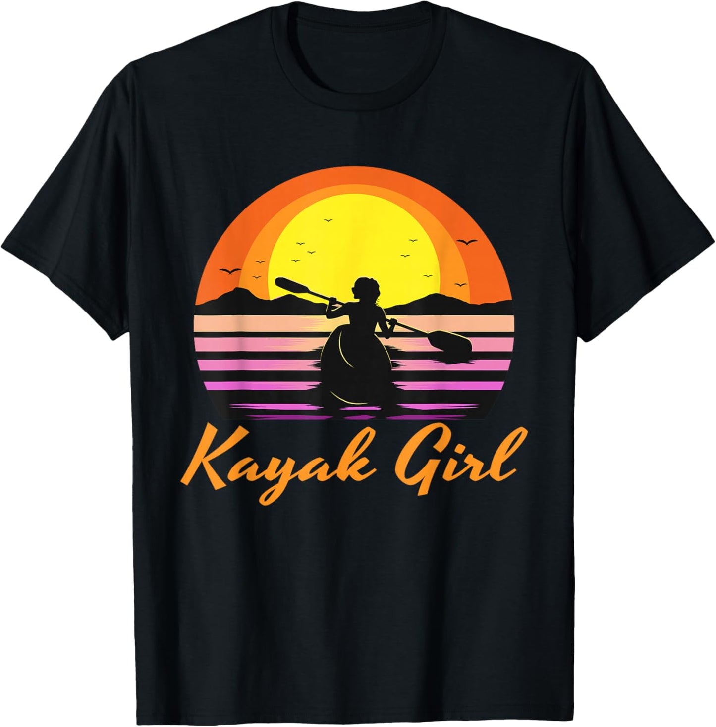 Kayak Girl Funny Kayaking Sunset Kayaker Boating Boat Lovers T-Shirt - T-Shirt | Black
