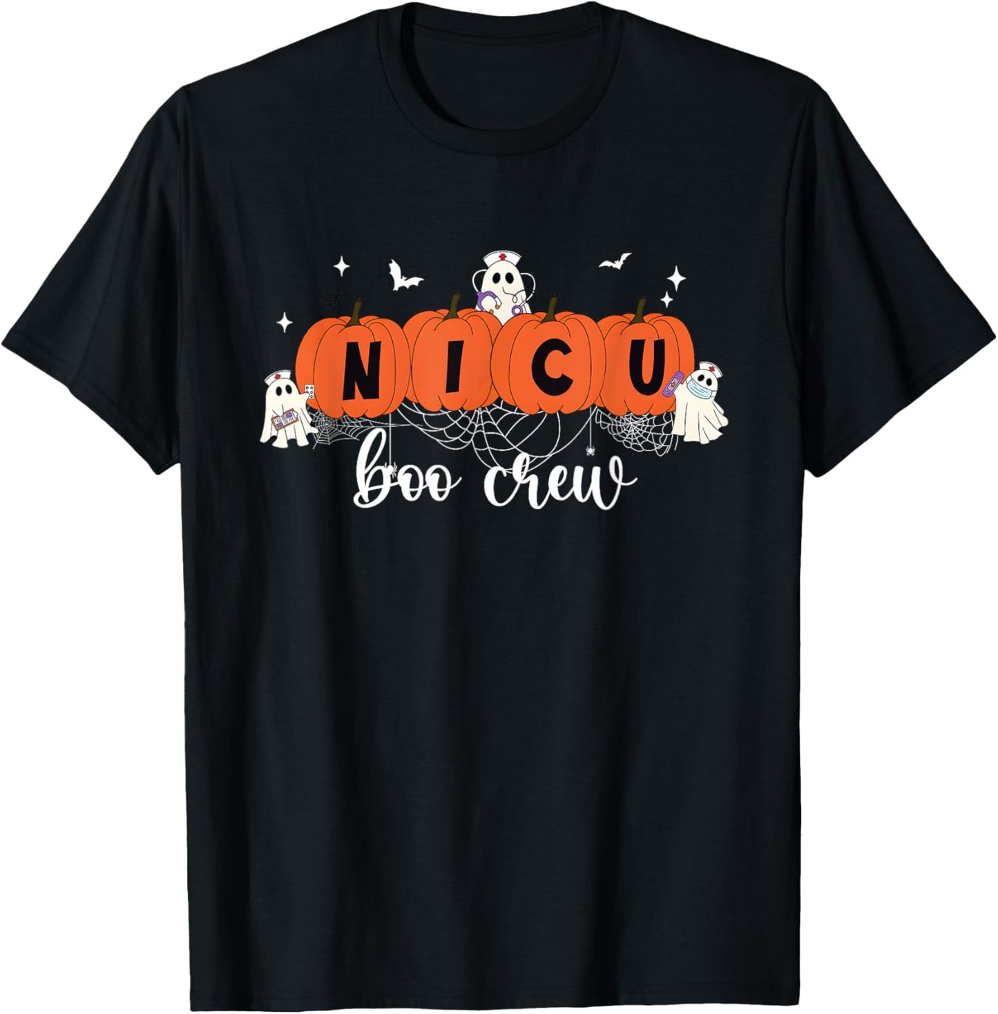 Cute NICU Boo Crew Spooky Nurse Halloween Cute Ghost Pumpkin T-Shirt - T-Shirt | Black