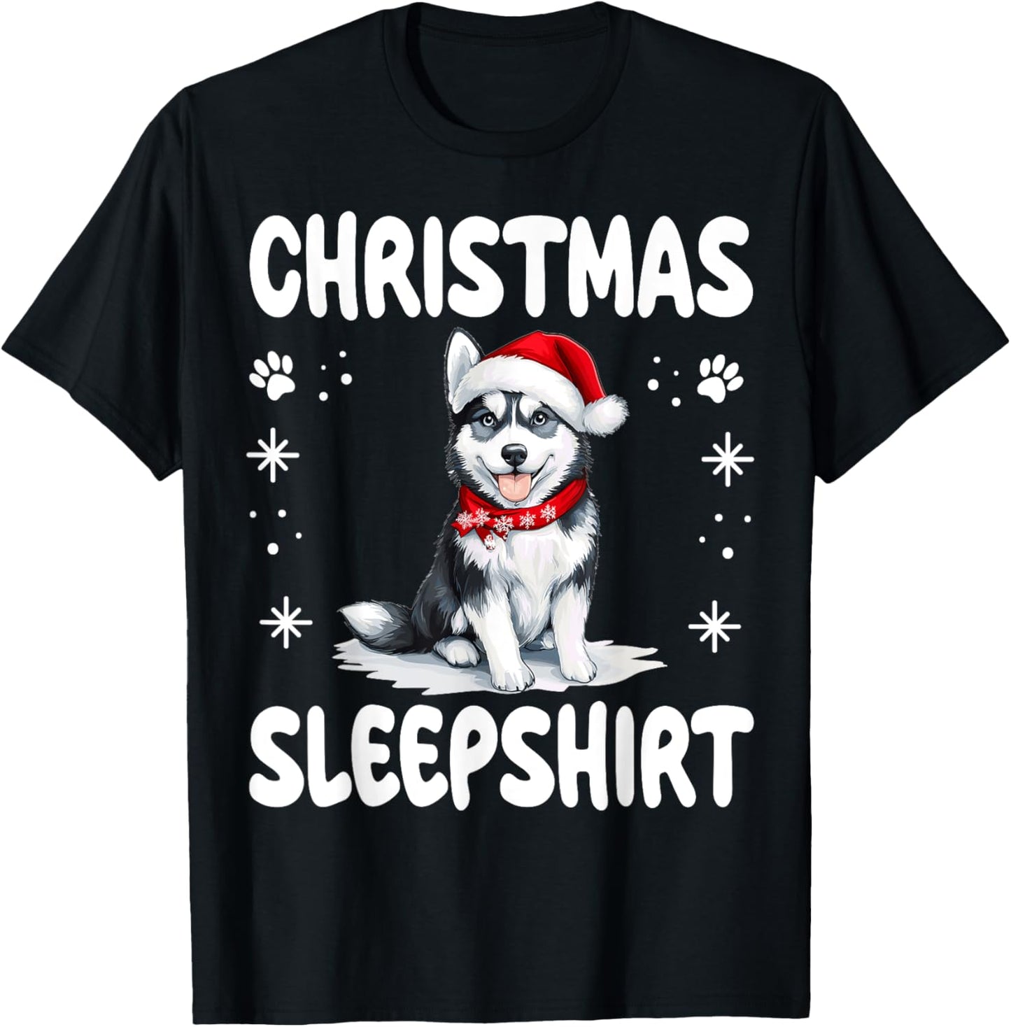Siberian Husky Dog Nightgown Pajama Christmas Sleepshirt T-Shirt - T-Shirt | Black