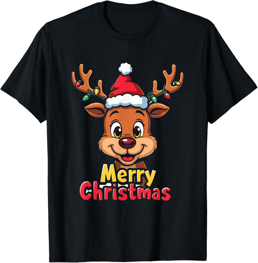 Merry Christmas Reindeer Xmas Festive Joy Family Time T-Shirt - T-Shirt | Black