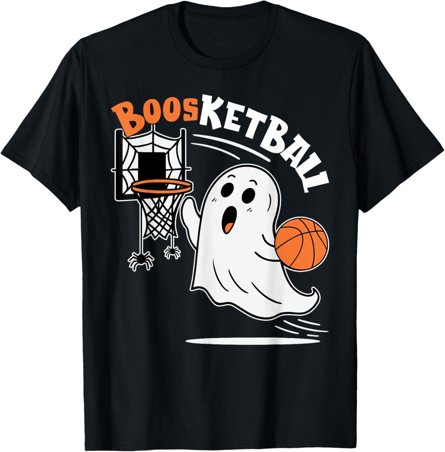 Halloween Ghost Playing Basketball Spooky Ghost Boosketball T-Shirt - T-Shirt | Black