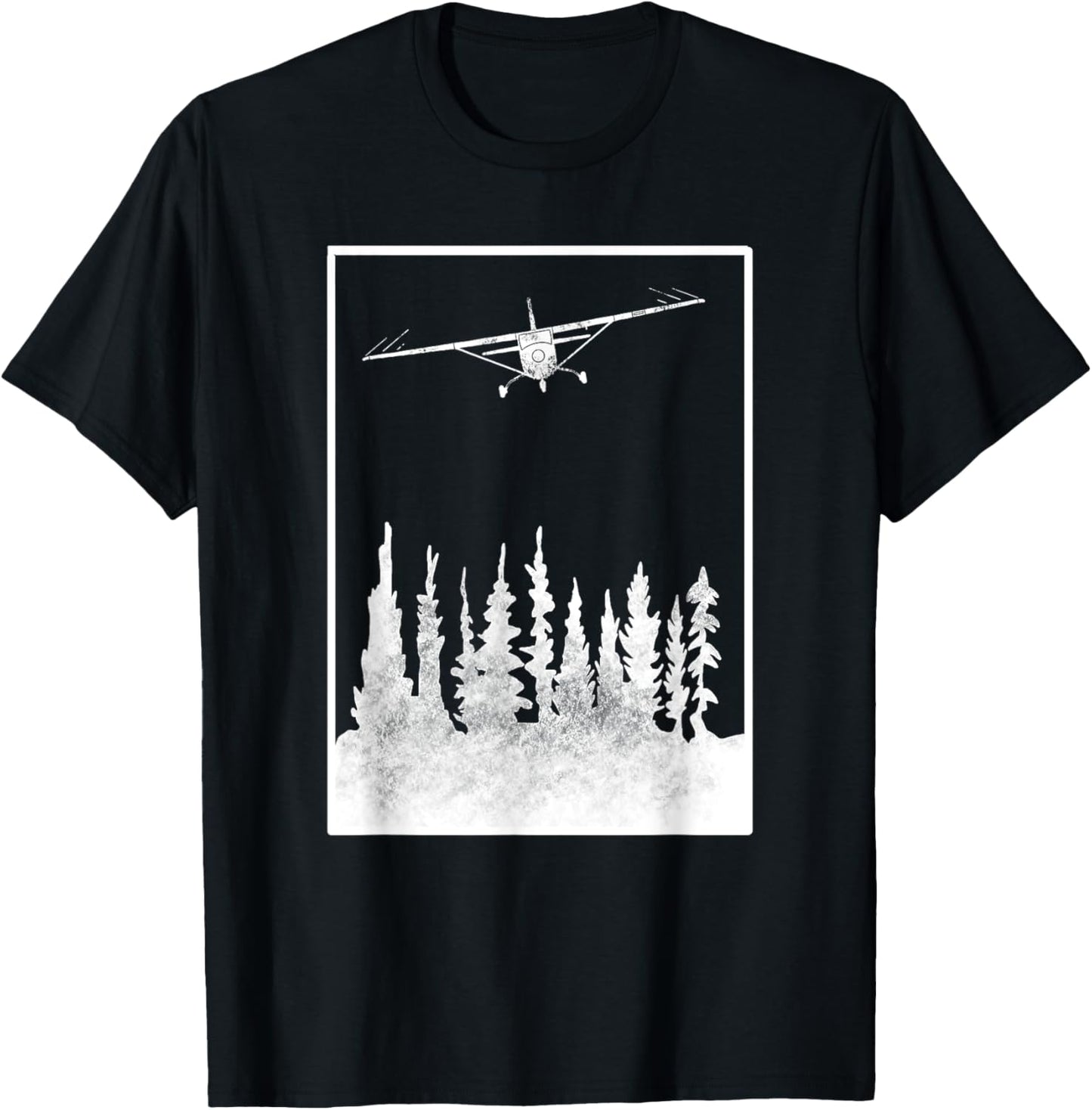 Airplane Graphic C172 over Trees - Pilot Present - Aviation T-Shirt - T-Shirt | Black