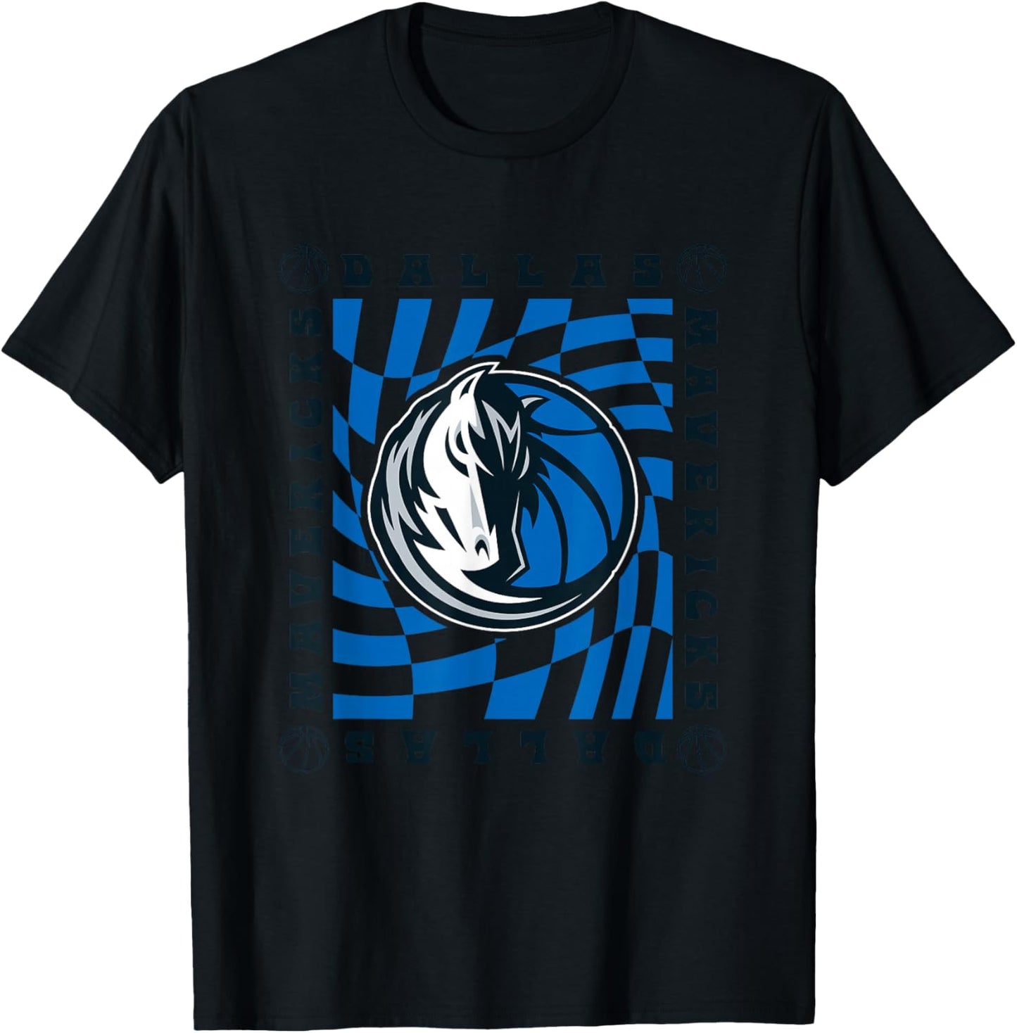 NBA Dallas Mavericks Retro Checkerboard Wave T-Shirt - T-Shirt | Black