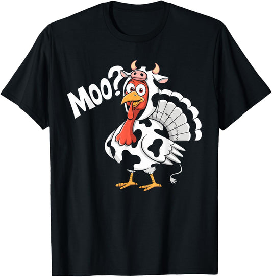 Turkey Moo Funny Thanksgiving Men Women Kids T-Shirt - T-Shirt | Black