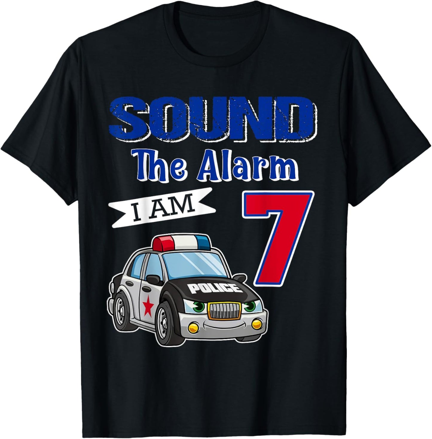 7th Birthday Police Car Sound Alarm I'm 7 Years Old T-Shirt - T-Shirt | Black