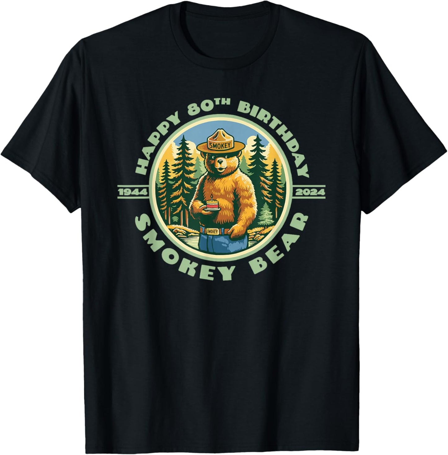 Happy 80th Birthday Smokey Bear Officially Licensed T-Shirt - T-Shirt | Black