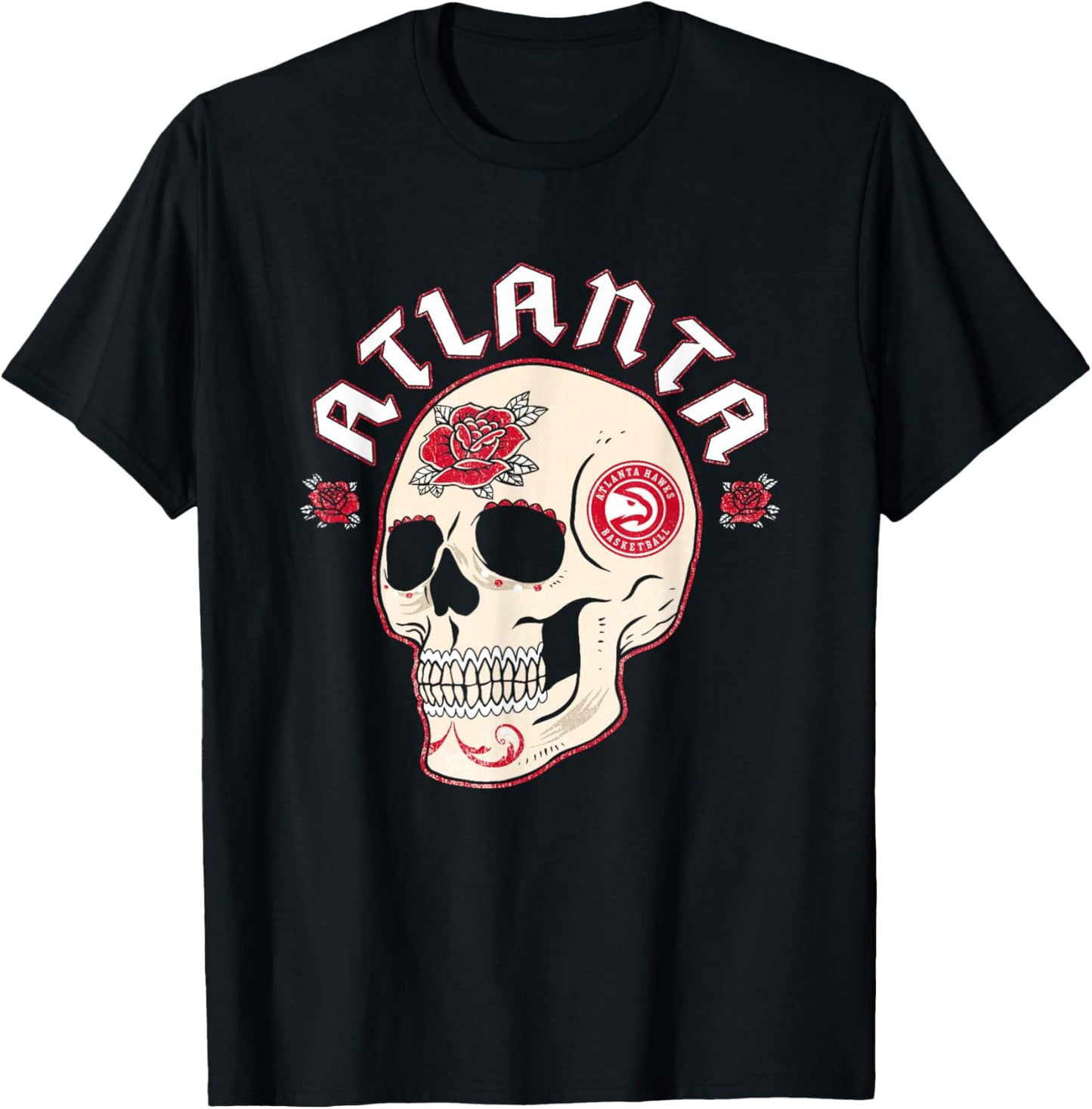 NBA Atlanta Hawks Halloween Floral Skull T-Shirt - T-Shirt | Black