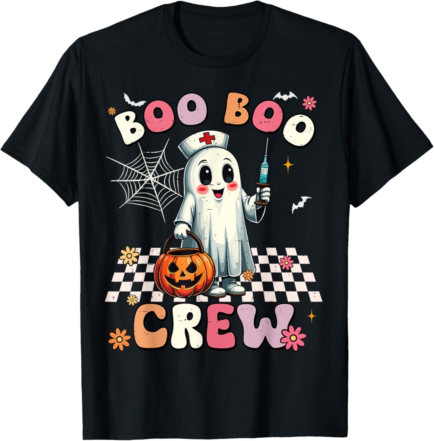 Boo Boo Crew Halloween Ghost Nurse T-Shirt - T-Shirt | Black