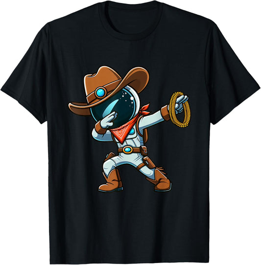 Dabbing Boys Astronaut Cowboy Space Halloween T-Shirt - T-Shirt | Black
