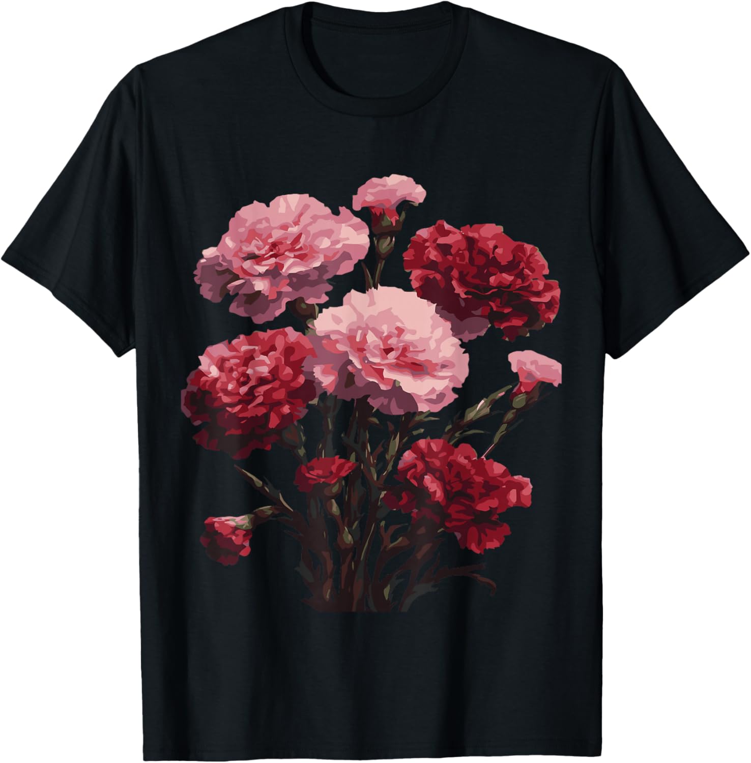Carnation Flowers Perfect Pinks Botanical Design T-Shirt - T-Shirt | Black