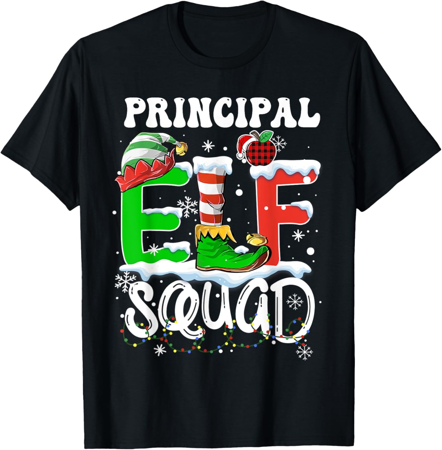 Principal ELF Squad Funny Christmas ELF Kids Teacher Group T-Shirt - T-Shirt | Black
