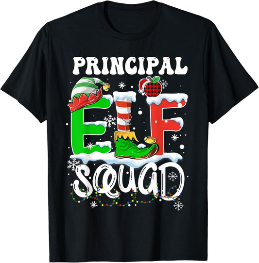 Principal ELF Squad Funny Christmas ELF Kids Teacher Group T-Shirt - T-Shirt | Black