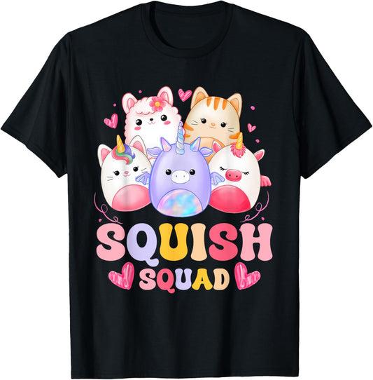 Squish Squad Birthday Shirt For Girls Kids Toddlers Groovy T-Shirt - T-Shirt | Black