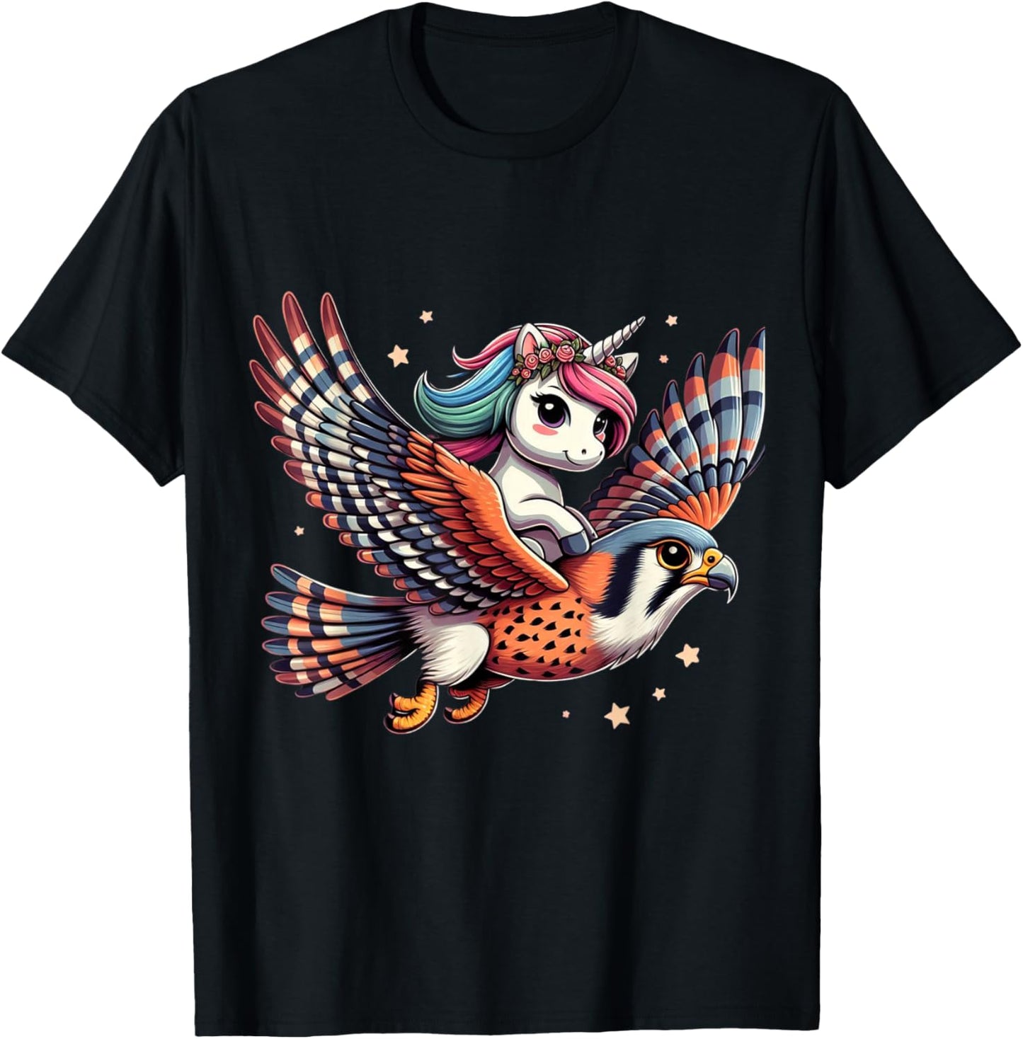 Unicorn Riding American kestrel Boys Girls Men Women Bird T-Shirt - T-Shirt | Black