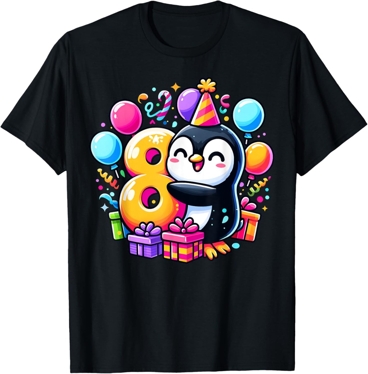Kids Penguin Theme eighth Bday Party 8th Penguin Birthday T-Shirt - T-Shirt | Black