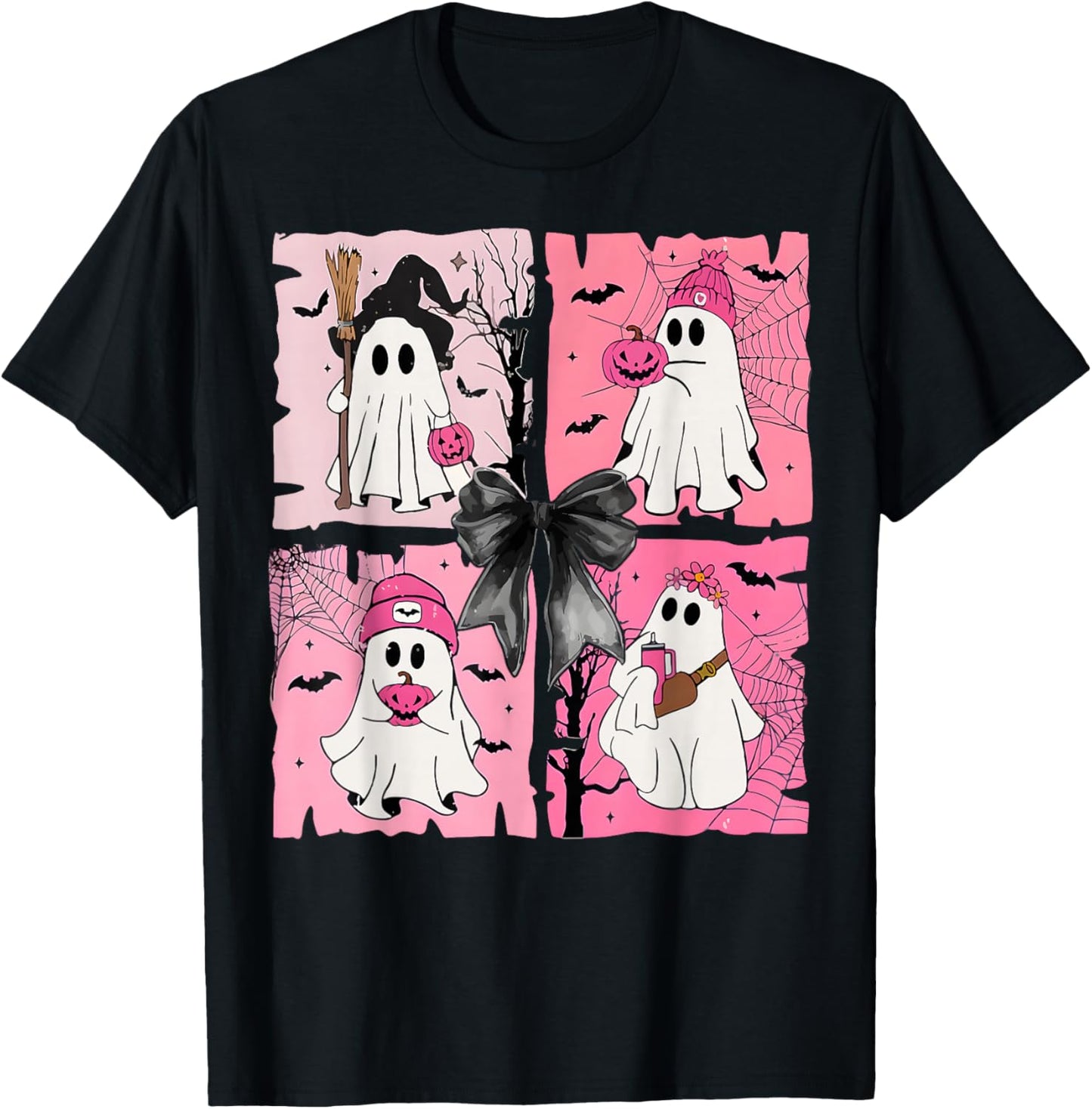Cute Ghost Bow Coquette Halloween Spooky Season Girls T-Shirt - T-Shirt | Black