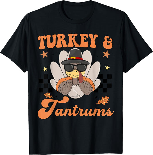 Thanksgiving Turkey & Tantrums Baby Boy Toddler Cute Funny T-Shirt - T-Shirt | Black