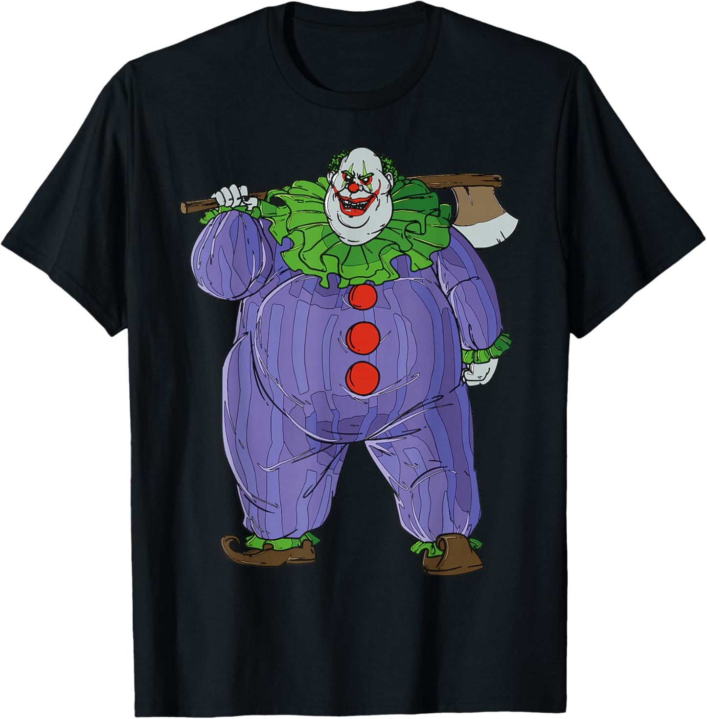 Cartoon Clown With Axe Creepy Halloween Illustration T-Shirt - T-Shirt | Black