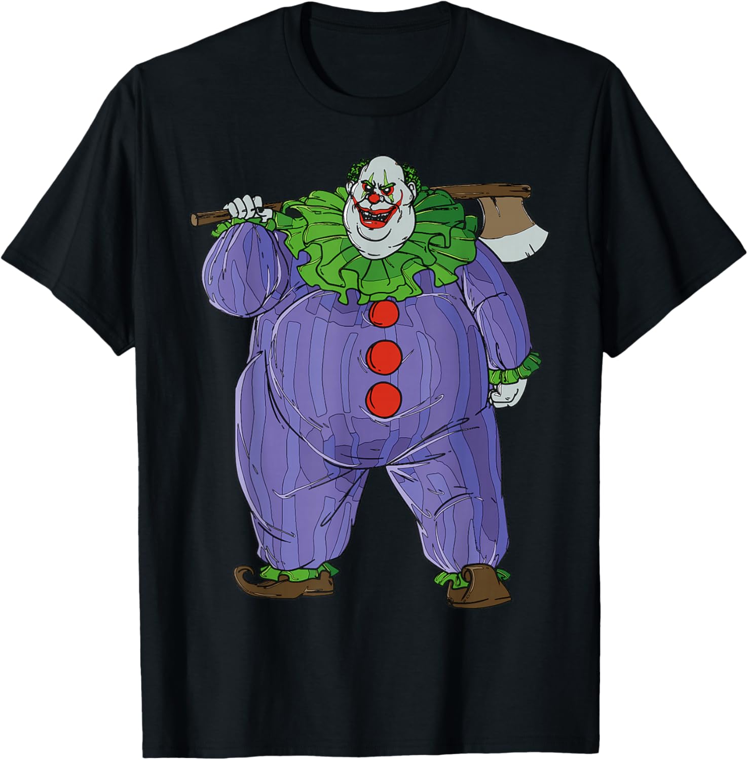 Cartoon Clown With Axe Creepy Halloween Illustration T-Shirt - T-Shirt | Black
