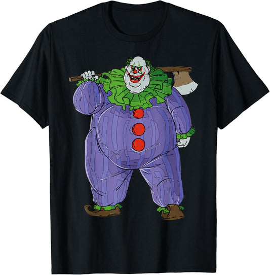 Cartoon Clown With Axe Creepy Halloween Illustration T-Shirt - T-Shirt | Black