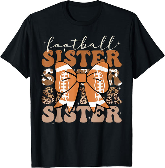 Football Sister Shirt Vintage Football Sis Coquette Bow T-Shirt - T-Shirt | Black