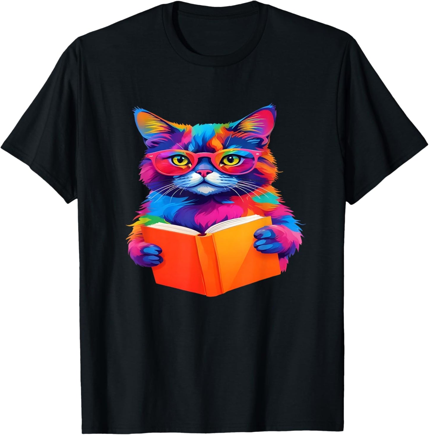 Cat Book Shirt - Colorful Cat Reading Book T-Shirt - T-Shirt | Black