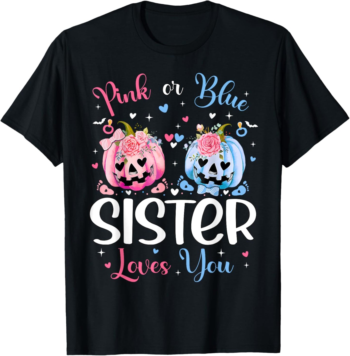Pink or Blue Sister Loves You Pumpkin Gender Reveal Party T-Shirt - T-Shirt | Black