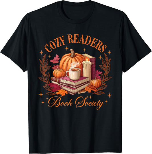 Cozy Readers Book Society Bookish Fall Autumn Reading T-Shirt - T-Shirt | Black