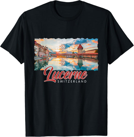 Vintage Lucerne Historic City Of Switzerland Travel Souvenir T-Shirt - T-Shirt | Black