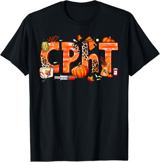 CPHT Pharmacy Technician Fall Autumn Pumpkin Thanksgiving T-Shirt - T-Shirt | Black