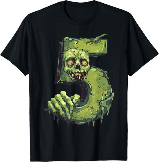 Fun 5th Birthday Zombie Halloween Themed 5 Year Old Kids T-Shirt - T-Shirt | Black