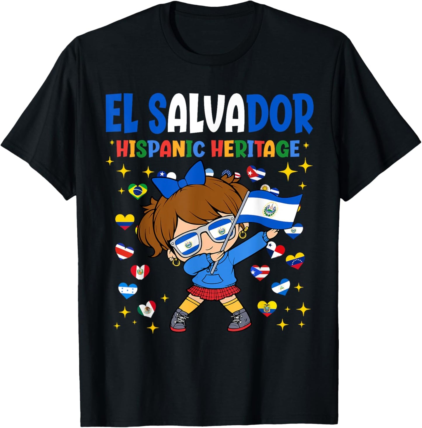 Hispanic Heritage Month El Salvador Flag Salvadoran Girl Kid T-Shirt - T-Shirt | Black