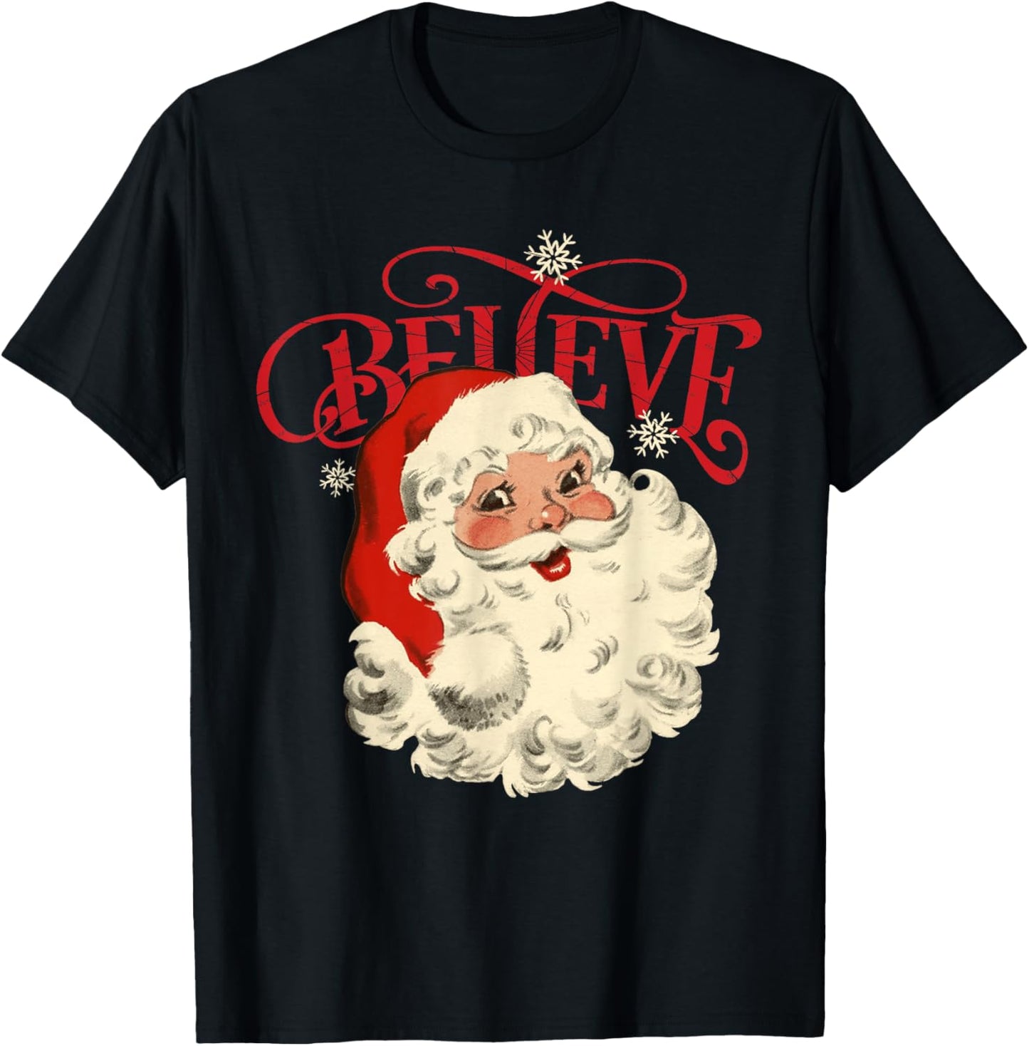 Believe Retro Christmas Santa Claus Xmas Men Women Kids T-Shirt - T-Shirt | Black
