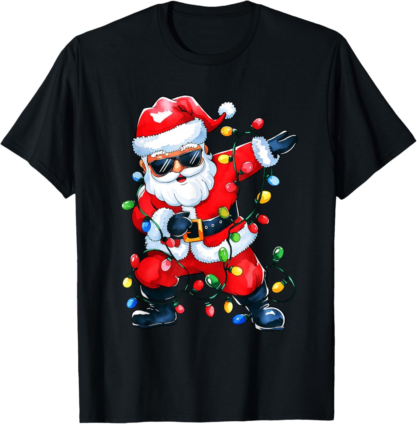 Dabbing Santa Xmas Light Girls Boys Kids Funny Christmas T-Shirt - T-Shirt | Black