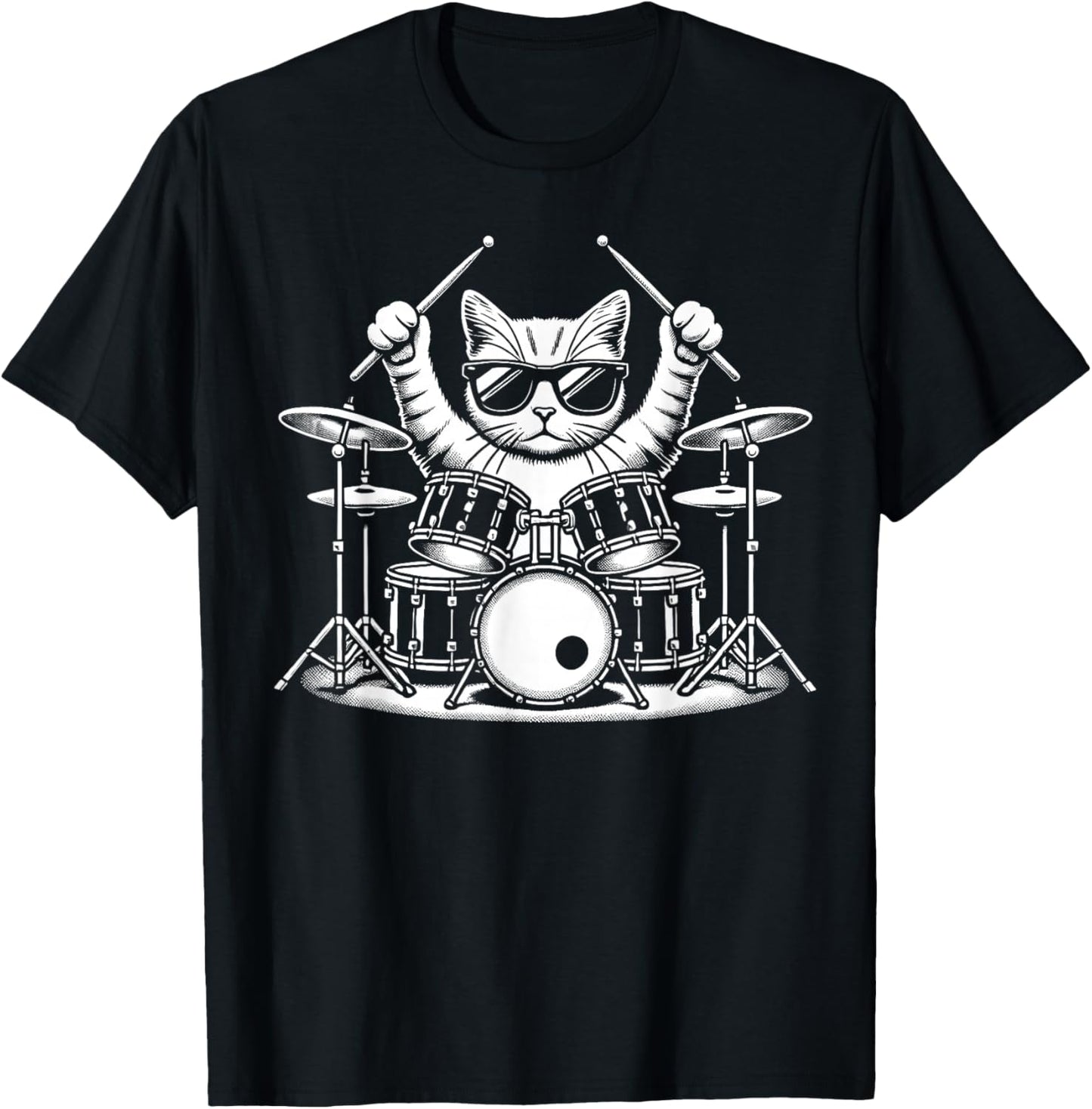 Cat Playing Drum Sunglasses Drummer Drumming Drummers T-Shirt - T-Shirt | Black