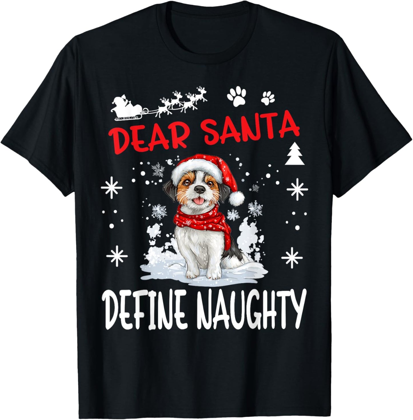 Cute Russell Terrier Dog Christmas Dear Santa Define Naughty T-Shirt - T-Shirt | Black
