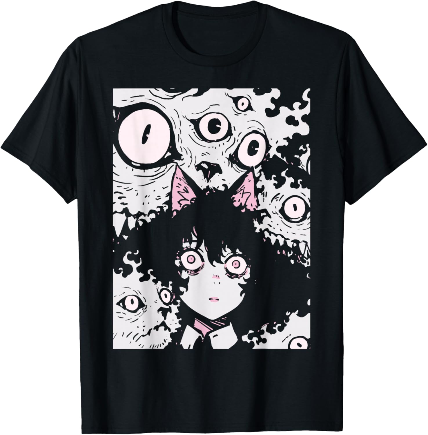 Horror Anime Manga Neko | Japan Japanese Creepy Kawaii Goth T-Shirt - T-Shirt | Black