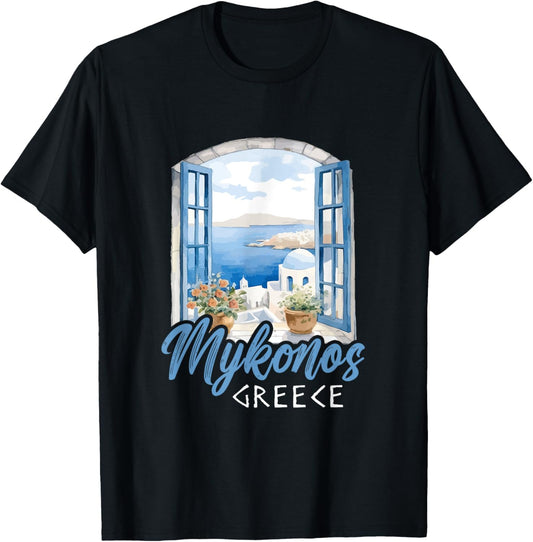 Greek Island Mykonos Greece Island Town Holiday Vacation T-Shirt - T-Shirt | Black