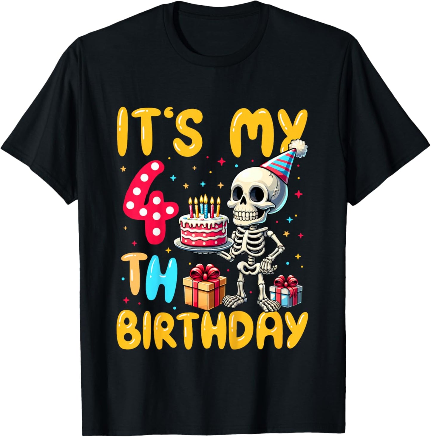 Kids It's My 4th Birthday Halloween Skeleton 4 Years Old B-day T-Shirt - T-Shirt | Black
