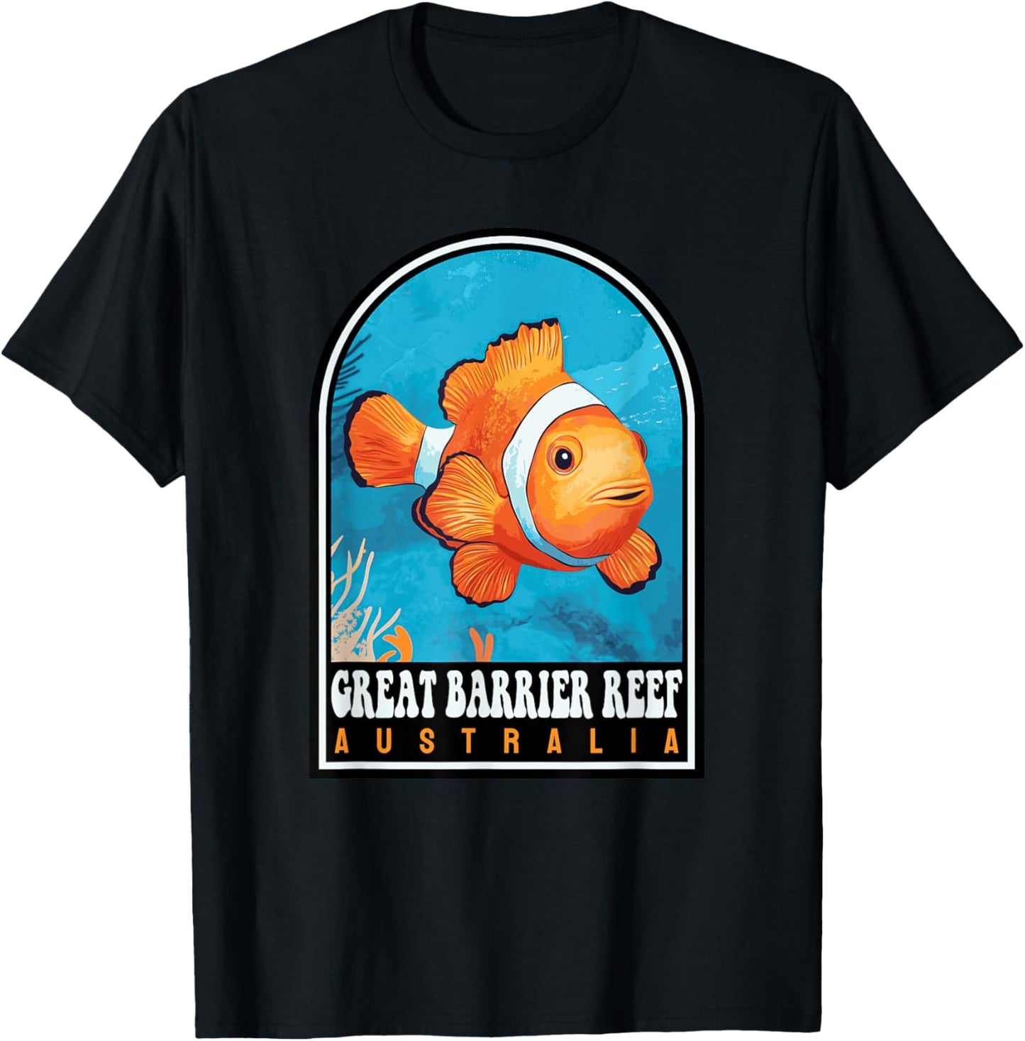 Great Barrier Reef Australia Clownfish Retro Travel T-Shirt - T-Shirt | Black