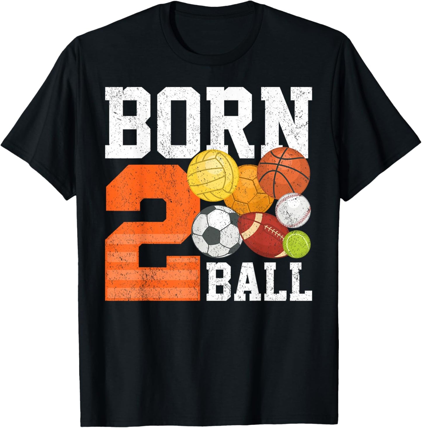 Born 2nd Ball Birthday Sport Ball Theme 2 Year Old Kids T-Shirt - T-Shirt | Black