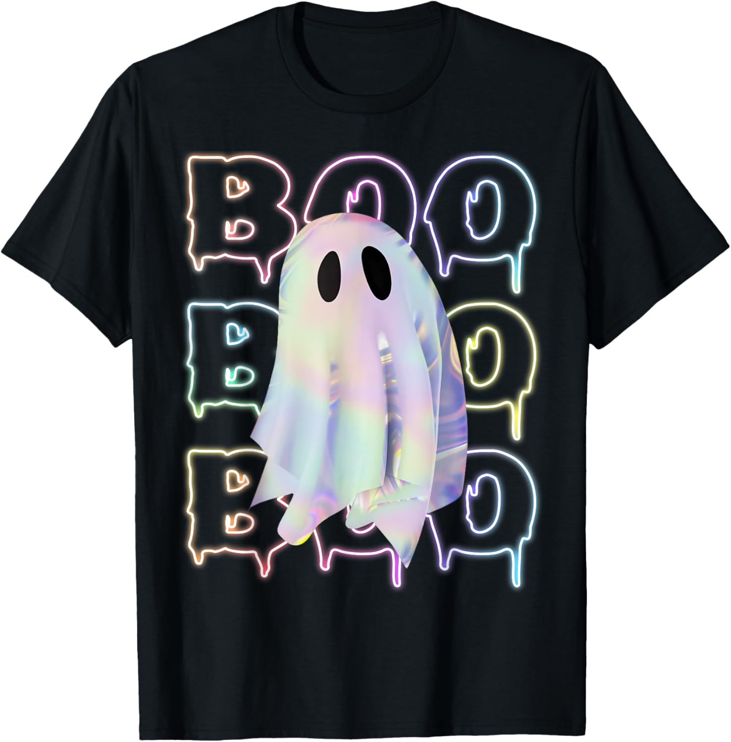 Funny Boo Cute Ghost Neon Halloween Costume boy kids girl T-Shirt - T-Shirt | Black