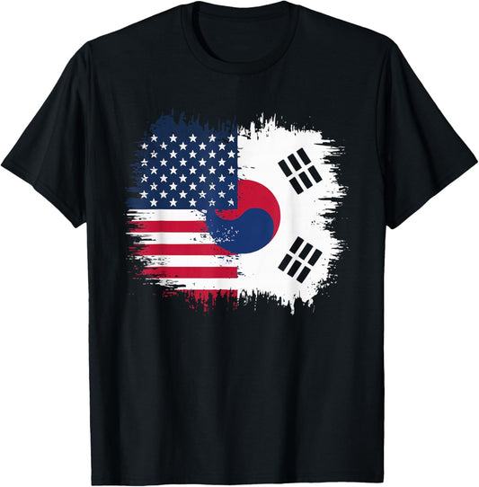 Half American Half Korean USA Flag South Korea America T-Shirt - T-Shirt | Black