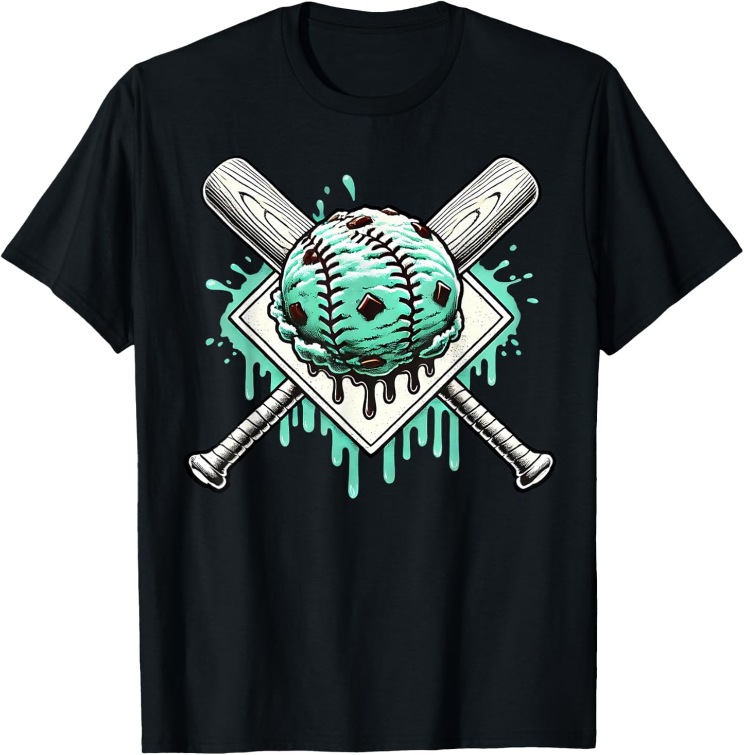 Baseball Home Plate Drip Boys Mint Chocolate Chip Spinkle T-Shirt - T-Shirt | Black