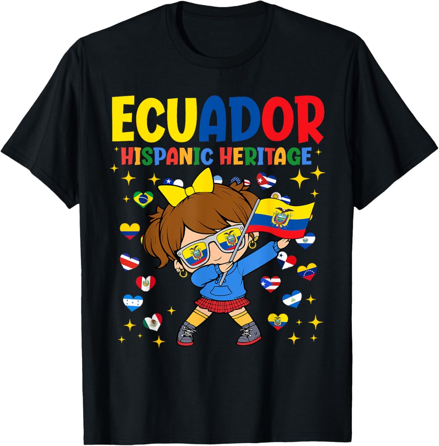 Hispanic Heritage Month Ecuador Flag Ecuadorian Girl Kids T-Shirt - T-Shirt | Black